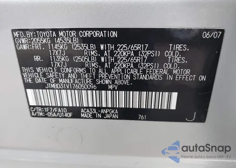 2007 Toyota Rav4 Limited from USA, damaged, VIN JTMBD31V176050096